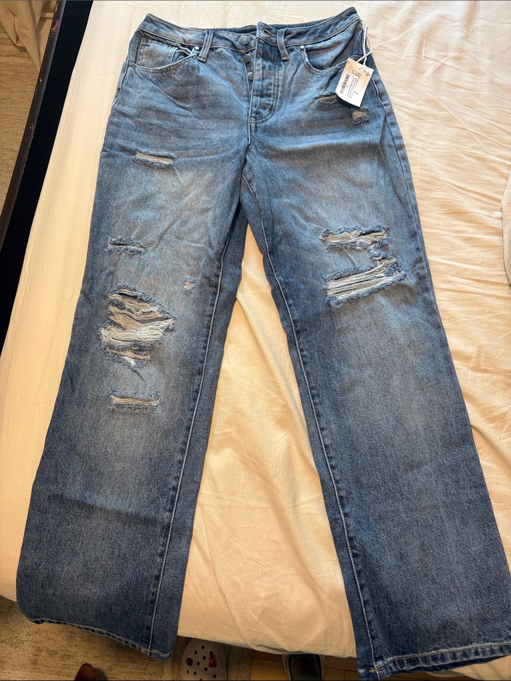 Grace and Lace Stretch Mix 90s Distressed Mid-Wash Jeans